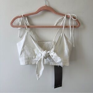 NARY Koh Kong White Linen Tie Strap Shirred Bandeau Top Size Small GARMENTORY